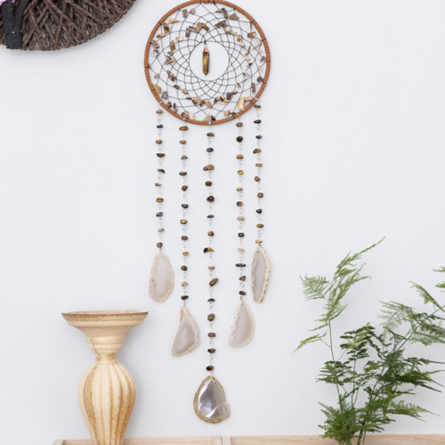 Gemstone Dreamcatchers Round Full Stones with Hanging Agate
